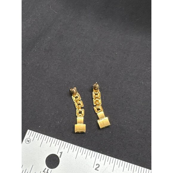 Gold Toned Chain Necklace & Earrings Set With Rhinestone Accents Elegant Jewelry - Picture 4 of 7